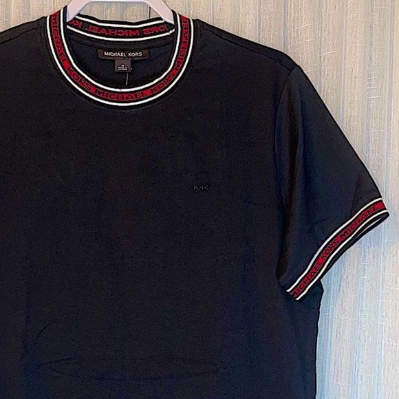 Michael Kors MK T-shirt black red white trim Mens Size Small Medium Large NWT - Picture 7 of 14